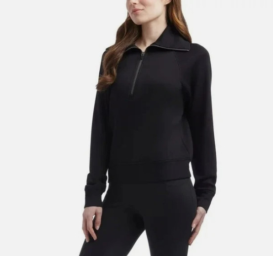 Danskin Women's Luxe Half Zip Pullover Top Small Black Salt