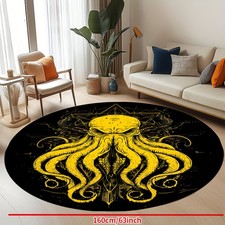 140cm 140cmVibrant Octopus Geometric Design Round Area Mat - Non-Slip, Machine