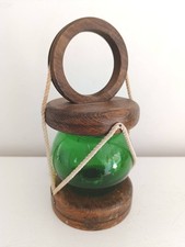 Vintage Lampe À Poser Verre Vert Boule Flotteur Marine Brocante 80s Bois Pêche