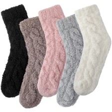 Clothirily Fuzzy Socks for Women, Super Soft Cozy Slipper Solid-5 Pairs,6-10