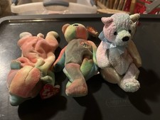 Lot of 3 Ty Beanie Babies Multicolor Tie-dye Bears Peace 1996 Mellow 2000 NWT