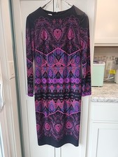 Maggy London Midi Dress Womens 8 Sheath Jersey L/ Sleeve Cocktail Office Career