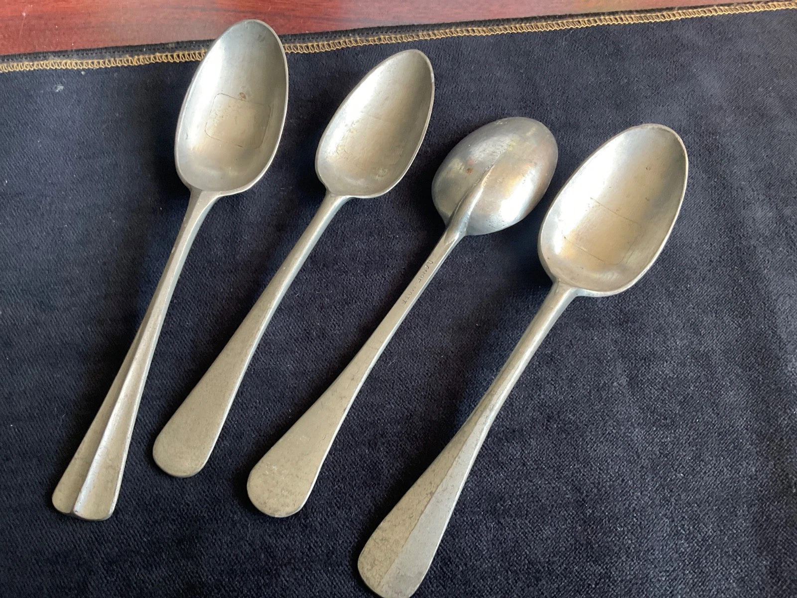 Four large vintage antique Lange Mott Pewter serving Spoons