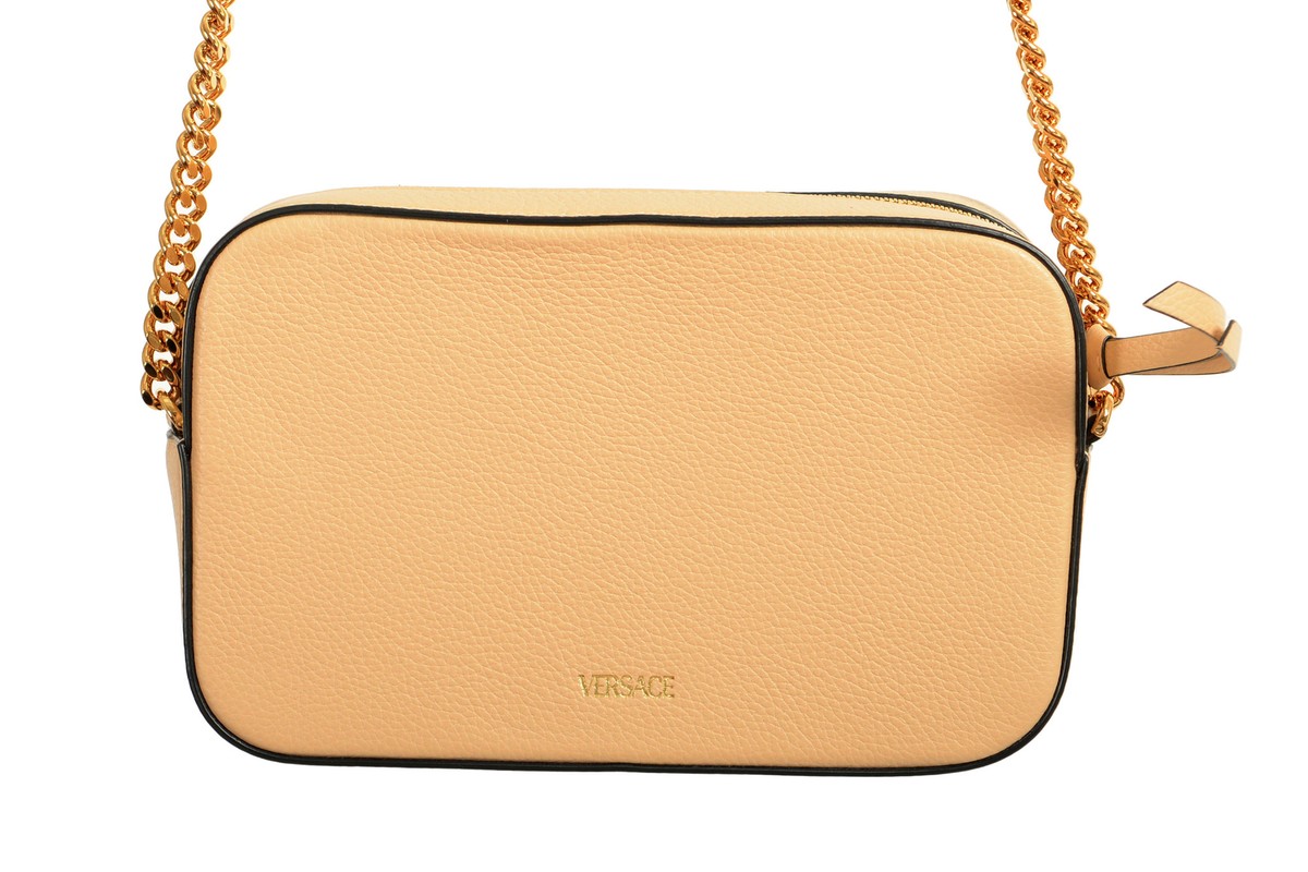 Versace Women's Beige 100% Leather V-Logo Crossbody Shoulder