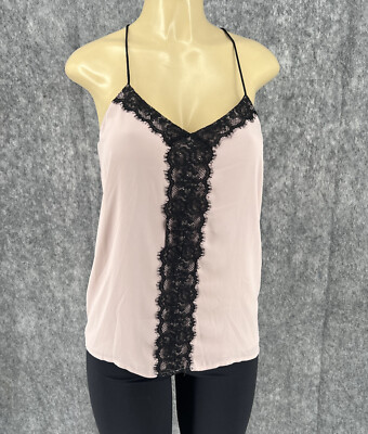 Express Women Sleeveless Spaghetti Strap Black Lace Pink Cami Tank Top  Large