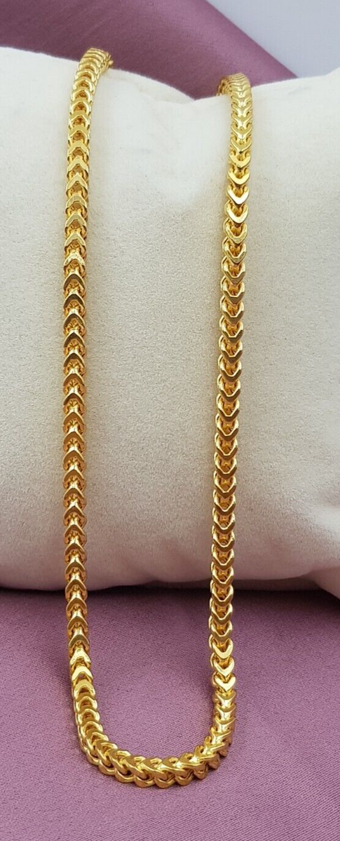 Franco Unisex Plain Real Gold Chain Necklace 22K Gold 3mm 18