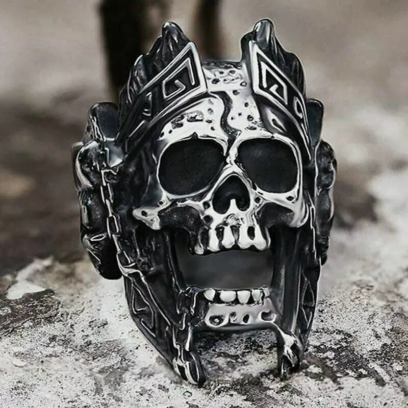 SK2233 Gents Crown Skull Ring With Bronze Plate Crown Stainless Steel |  Heavy Metal Jewelry