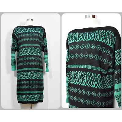 Lauren Steele 80s Green/Black Sweater Dress | eBay Lauren Steele 80s Green/Black Sweater Dress | eBay
