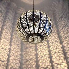 Orientalische Marokkanische Lampe Hängeleuchte Orient Deckenleuchte Schwarz Rund