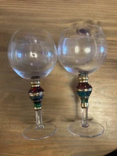 Set of 2 Artland Balloon Goblets Wine Glasses 16oz Art Glass 9"H