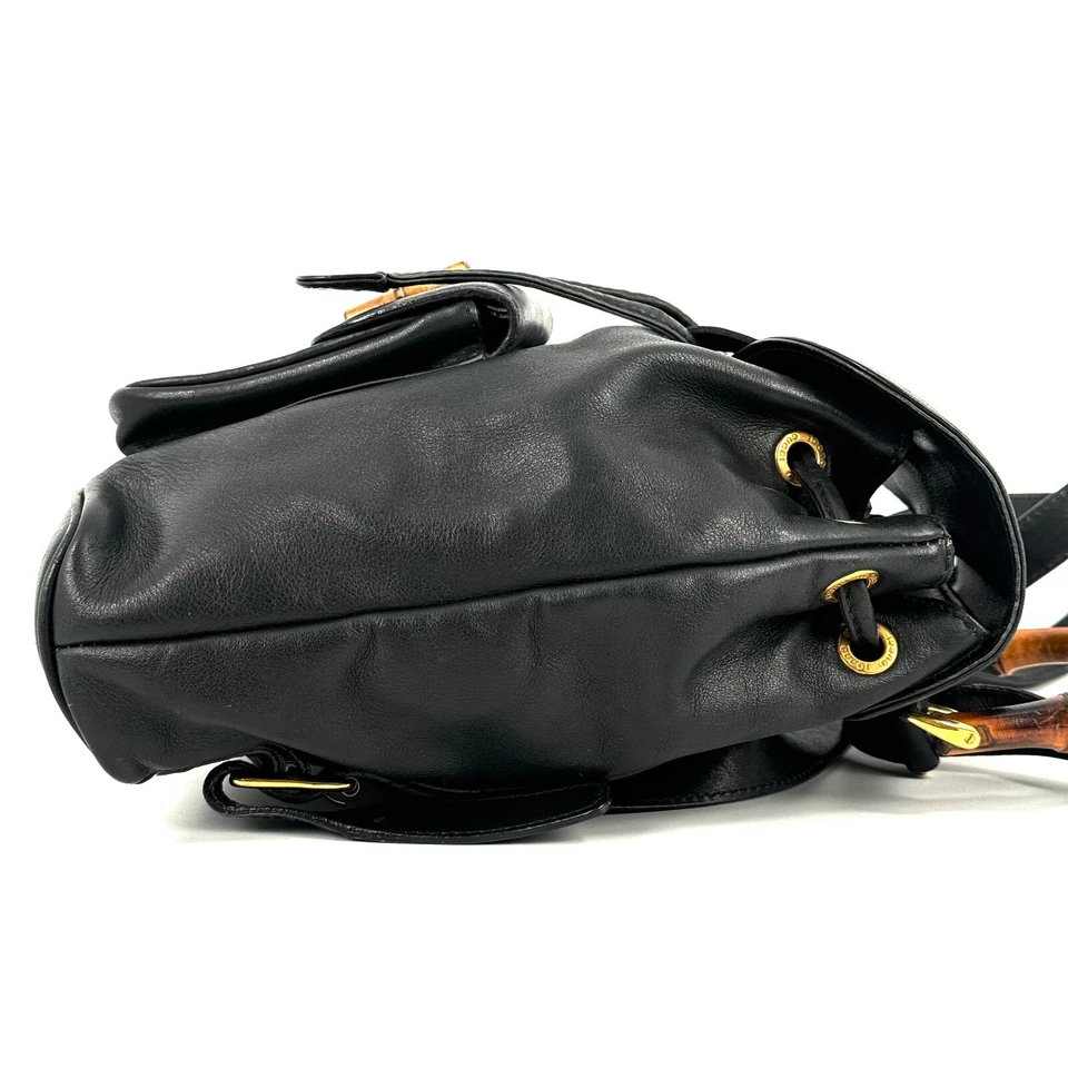 Mochila Gucci Vintage Bambú Cuero Negro Auténtica Foto 4 de 4