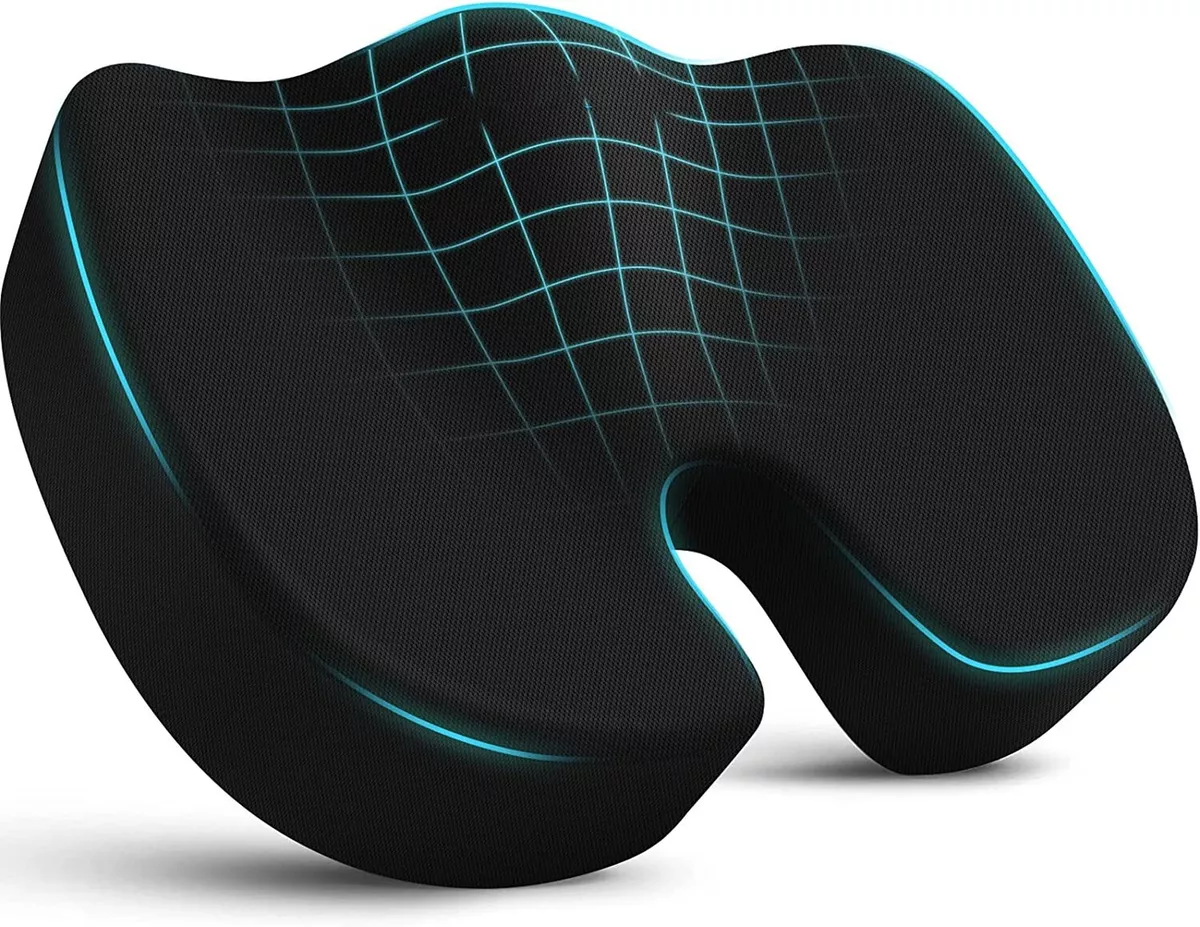 BN-LINK Seat Cushion, Memory Foam Chair Pad for Back Tailbone Pain Relief  Black