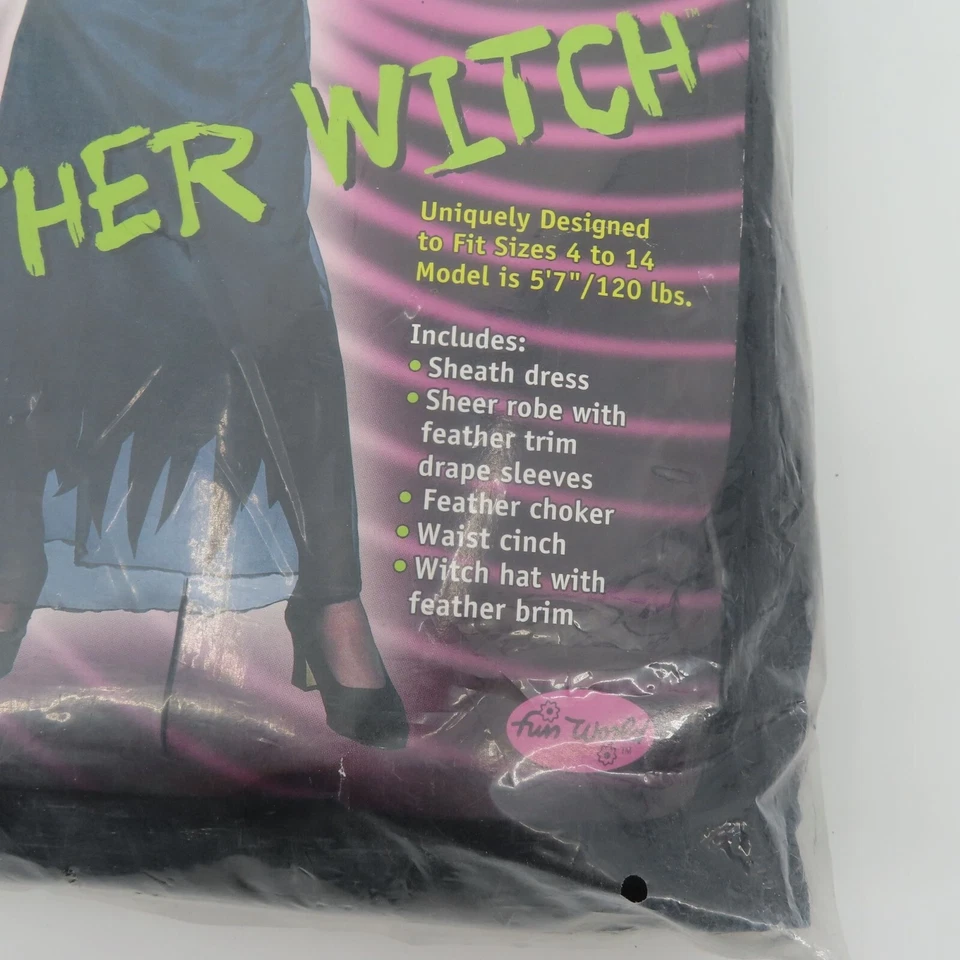 De Colección Divertido Mundo Pluma Bruja Mujeres Talla Única 4-14 OSFM 5 Piezas Disfraz Adulto NUEVO Foto 3 de 4