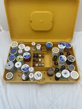 Vintage Wilson Wil-Hold Thread & Bobbin Box - Yellow - 13" x 8" With Contents