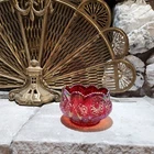 Vintage Carnival Glass Iridescent Red Stars Bowl