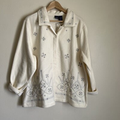New! Basic Editions White Button Down Snowflake Holiday Christmas Jacket Xl