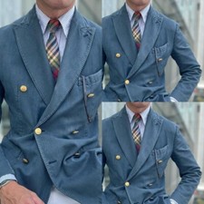 Vintage Denim Men's Suits Peak Lapel Formal Work Party Prom Retro Men Blazers