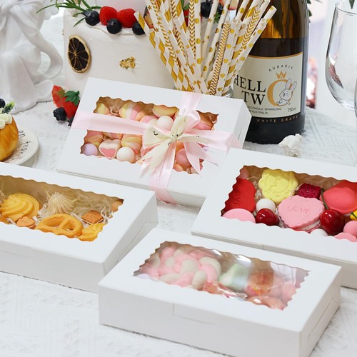 20pcs Cookie Boxes 7x4.3x1.5in White Bakery Boxes With Window Treat Boxes Small - Picture 5 of 7