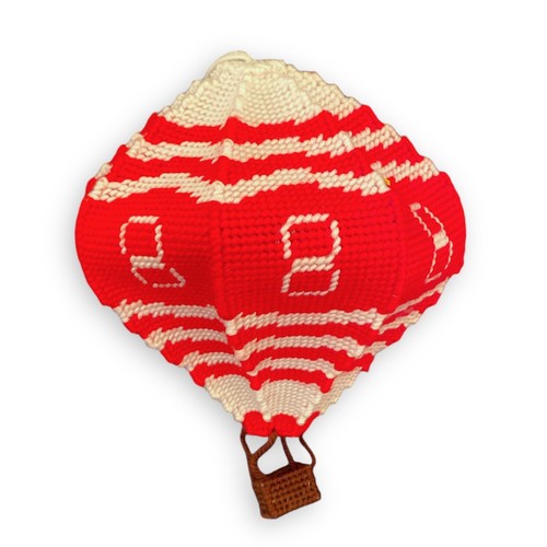 VINTAGE Needlepoint Knit HOT AIR BALLOON 3D Hanging NASCAR Display 9” Handmade - Picture 6 of 8