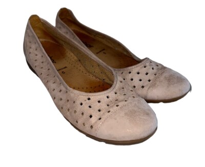 Gabor Hovercraft Ruffle Nubuck Taupe Perforated Comfort Ballet Flat UK5 US 7.5