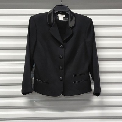 Worthington Womens Tuxedo Blazer Jacket Size 14P Black Office Chic Whimsigoth 