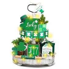 Lot de 15 plateaux décoratifs à plusieurs niveaux Saint Patrick signe en bois gnome trèfle