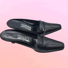 Salvatore Ferragamo Women's Black Mule Block Heel Size US 7.5 2A