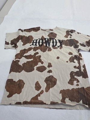 American Highway Wild West Cow Print ''Howdy'' T Shirt Youth Size L Western Chic