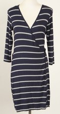 Calvin Klein Dress Women’s 8 Blue Gray Striped Wrap Long Sleeve Stretch V Neck