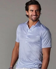 Collars & Co Men's Plaid Short Sleeve Dress Polo Shirt Blue Tattersall Large