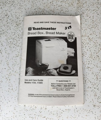 Toastmaster Bread Box Bread Maker Replacement Manual Only Model 1154 1156S
