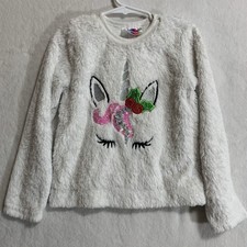 Bmagical Btween Sweatshirt Girls White Faux Fur Christmas Unicorn Pullover sz 5