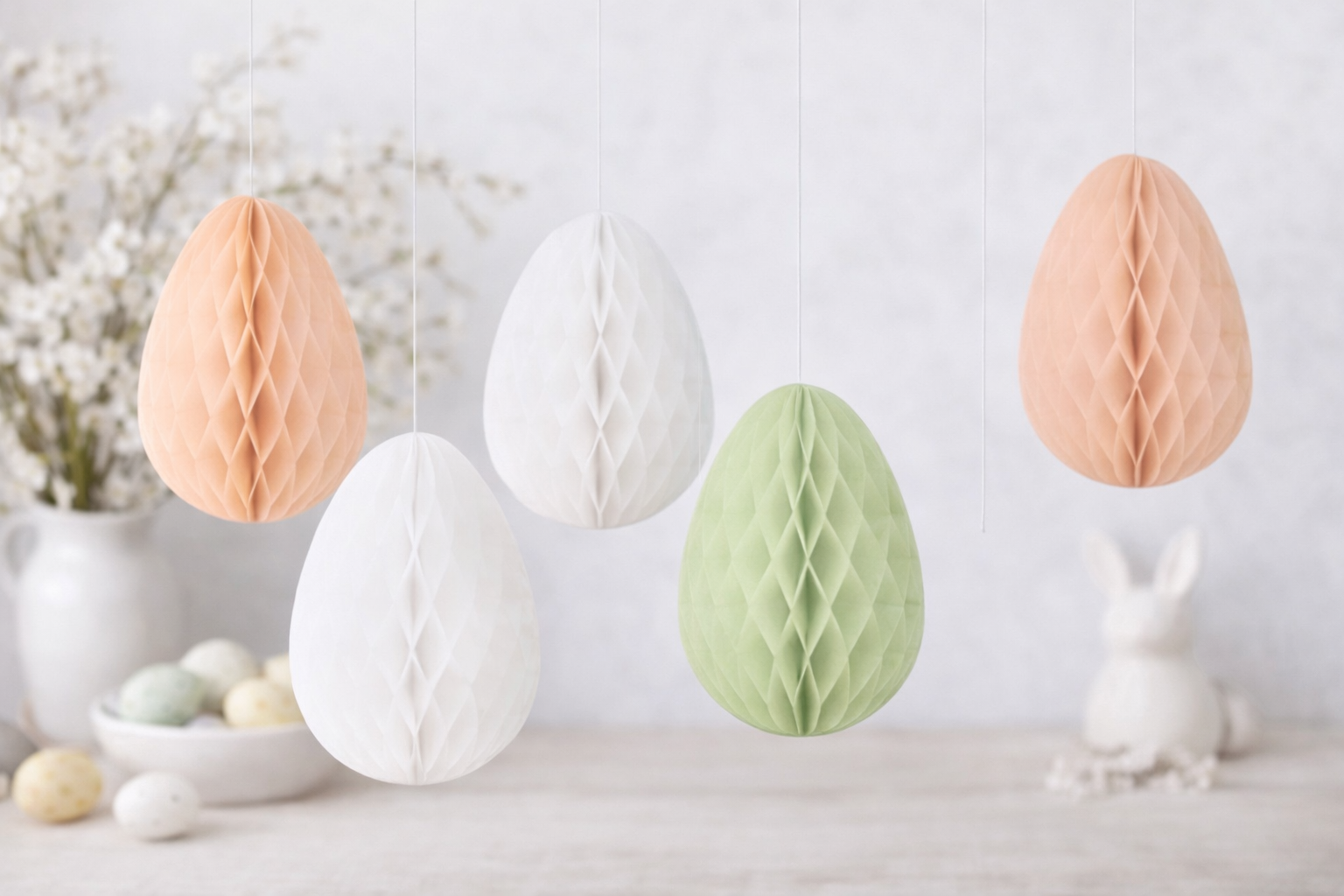 Pastel Easter Honeycomb Egg Decorations Hanging Spring Decor Pack of 5