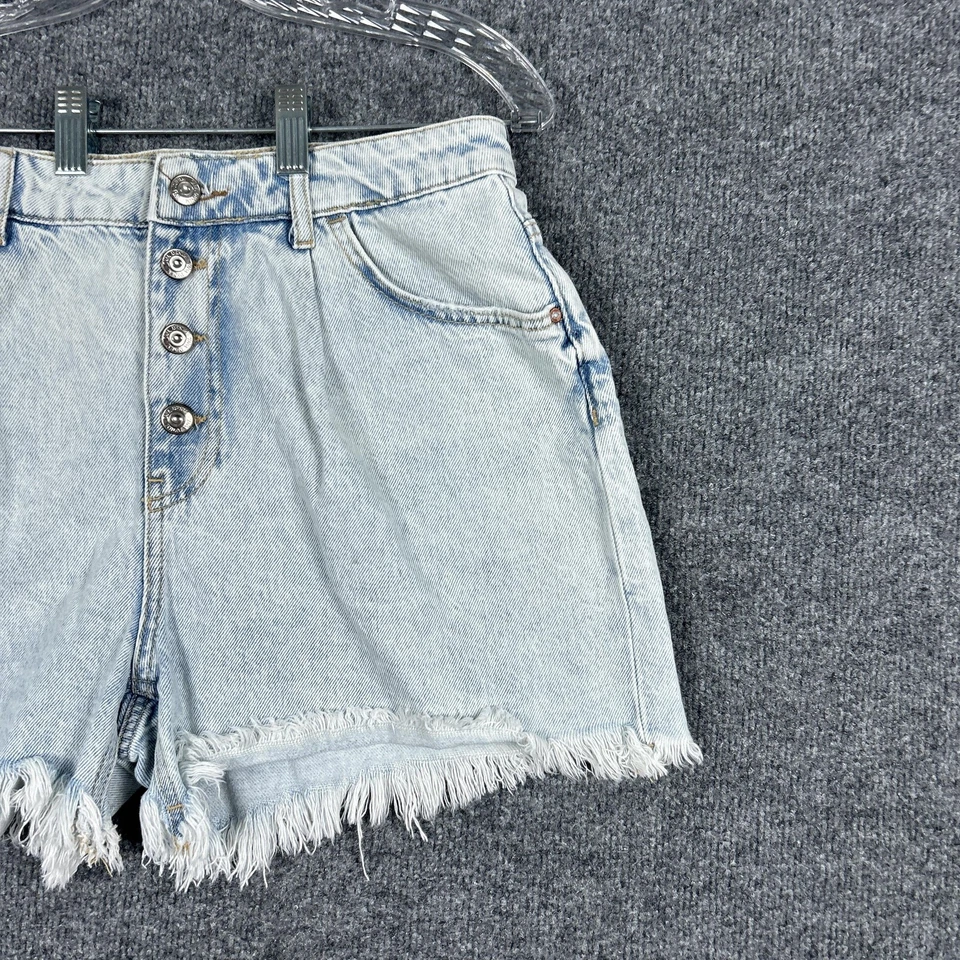 Pantalones Cortos de Denim Zara Para Mujer 6 Tiro Alto Botón Mosca Envejecido Dobladillo Deshilachado Verano Foto 2 de 4