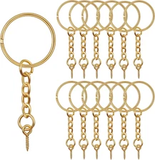 50Pcs 25Mm Split Key Ring with Extend Chain and 12Mm Screw Eye Pin for Craft Cha