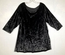 Cynthia Rowley Long Sleeve Top Black Stretch Crushed Velvet Goth Witchy Sz 2X