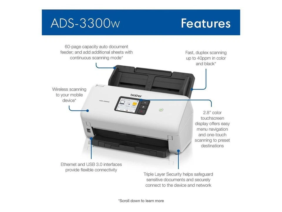 Brother ADS-4300N 600 x 600 dpi Duplex Document Scanner - Image 3 of 4
