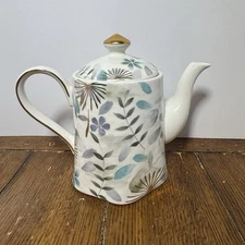 Grace Fine Ceramic Teapot With Lid. White Green Blue With Floral Design