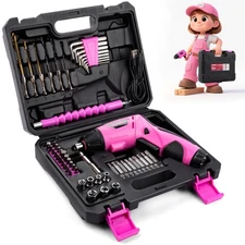 55-Piece Kids Real Tool Set, Electric Cordless Drill Tool Kit for Children wi...