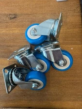 4 Pack 2 Inch Caster Wheels Swivel Plate On Blue Polyurethane Wheels PU