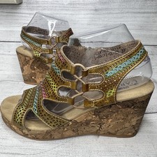 L’Artiste Spring Step Anavi Brown Multicolor Leather Laser Cut Wedge Sandals 39