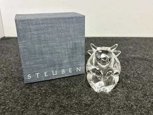 Steuben Glass Bull Hand Cooler Paperweight with Original Box 2.75 inches