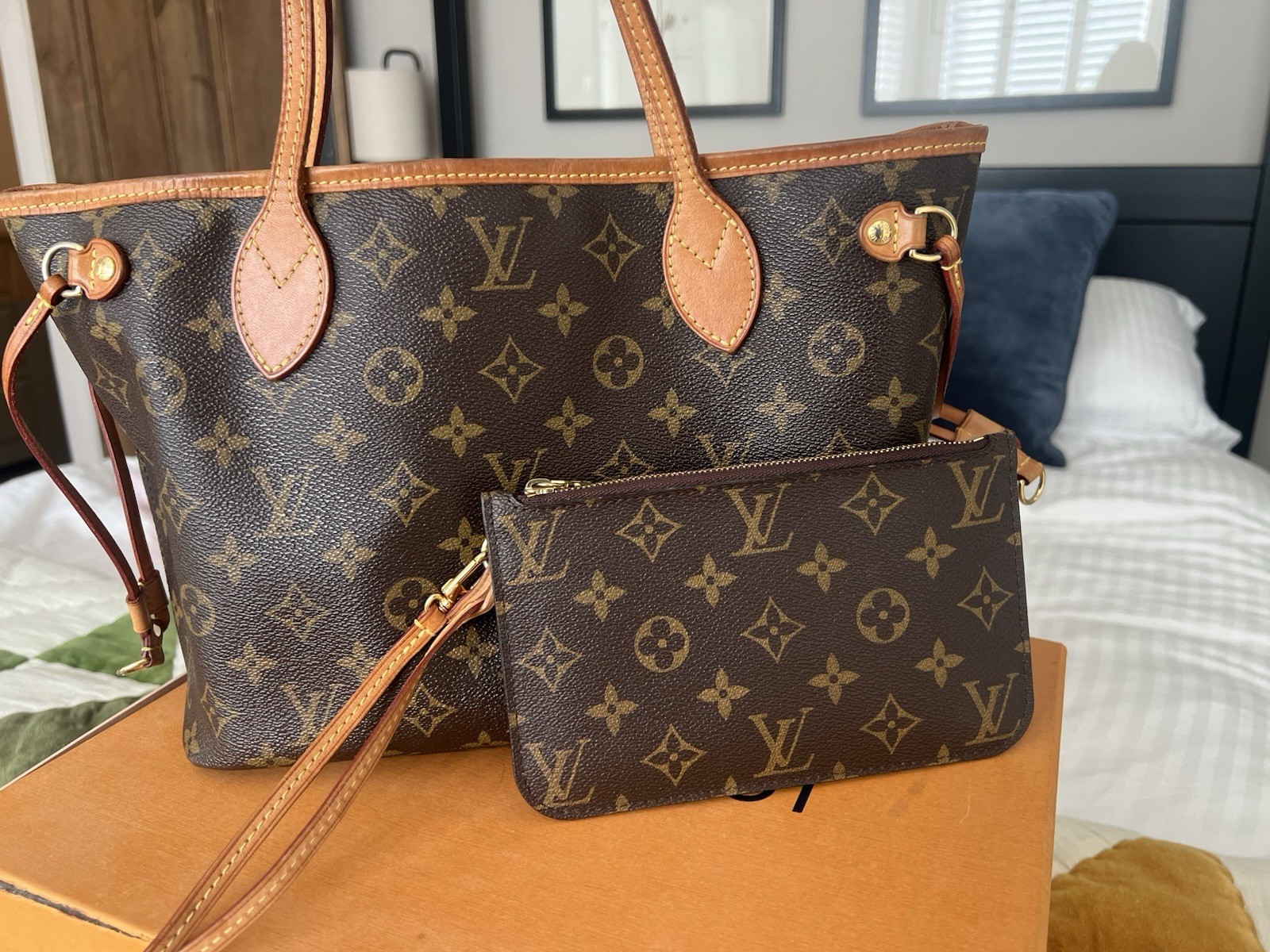 Louis Vuitton Neverfull PM Tote Bag with PM Pouch, Dust Bag and LV Box