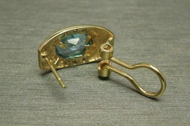 3Ct Oval Cut Lab Created Aquamarine Hoop/Huggie Earrings 14K Yellow Gold Plated - Image 2 of 4