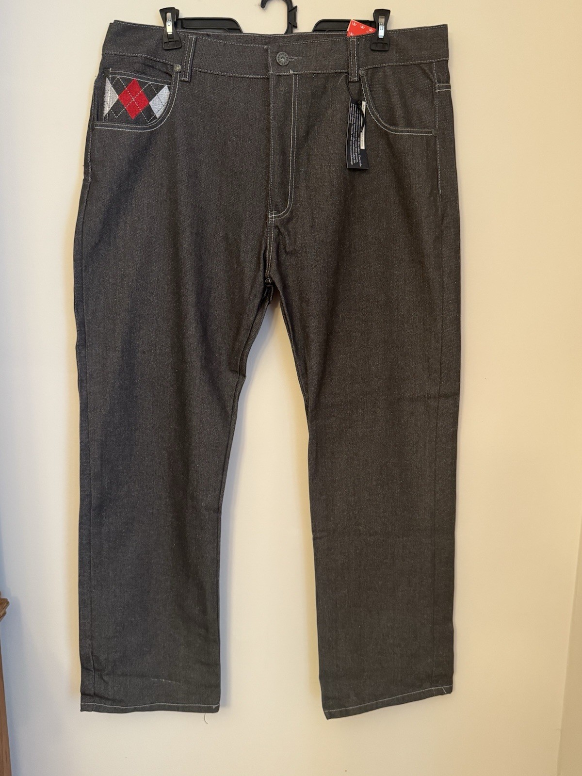 Red Ape NWT Men’s Jeans 42x33 Baggy Straight Leg Y2K Streetwear Argyle Pockets
