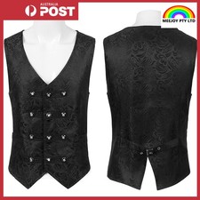 Men  s Gothic Jacquard Waistcoat   Victorian Steampunk Double-Breasted Vest Black