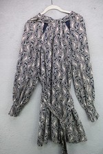 Banana Republic Cut-Out Long Puff Sleeves Belted Paisley Dress-Large-NWT-Silky