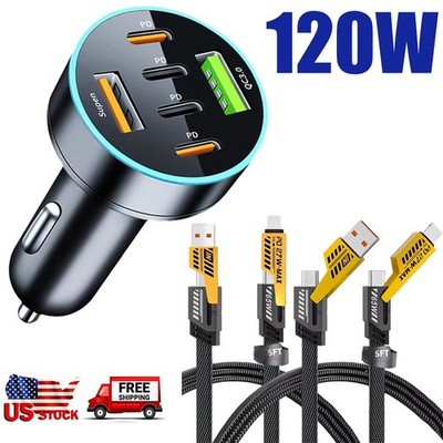 120W Fast Car Charger 4 Port Adapter & Cable For Samsung Galaxy S26 Ultra/S26 +