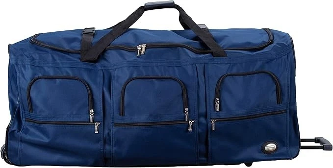 Bolso de Lona Rockland Rolling Ruedas de 40 Pulgadas Cremallera Bolsillos Grandes Azul Marino Foto 2 de 4