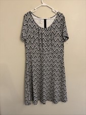 NWOT Talbots Dress X Plus Black White Geometric Fit Flare Short Sleeve Modern